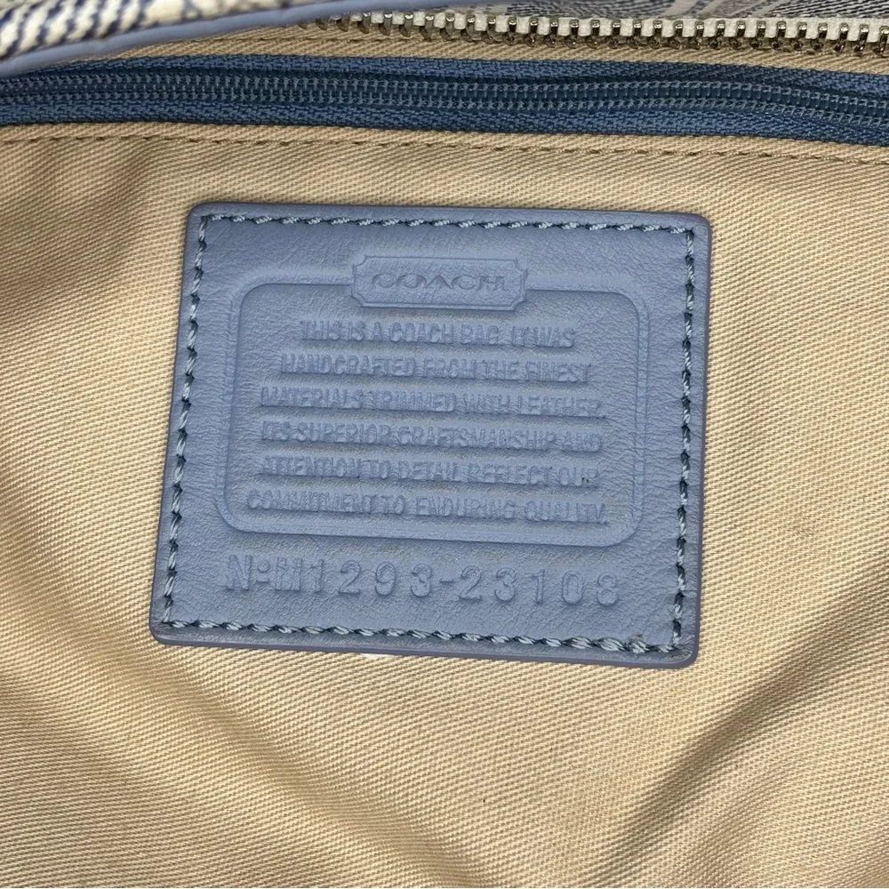 Coach Legacy Striped Weekend Tote Bag Purse Blue White Handbag Graphic Print